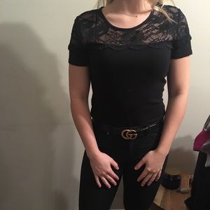Black dressy t-shirt with lace top. Stretchy&comfy